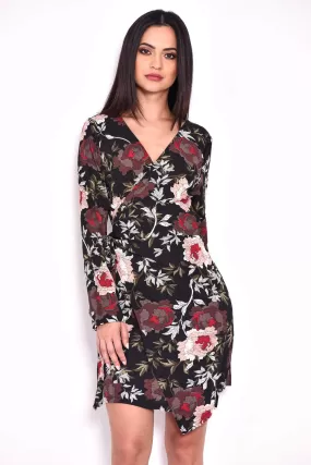 Black Floral Wrap Dress