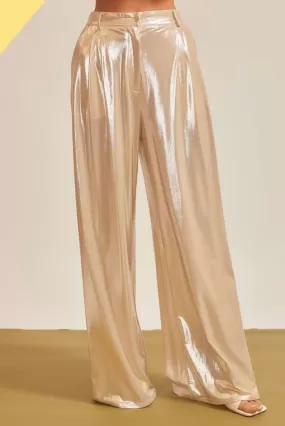 Hera Liquid Champagne Metallic Trousers and Button Up (Sold Separately)