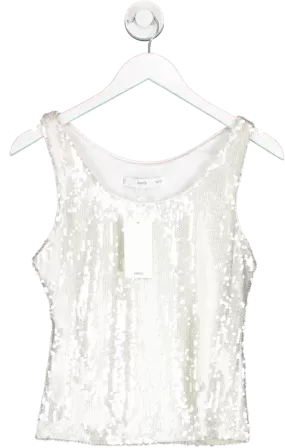 MANGO White Sequin Vest UK S