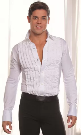 Men's Ruffled Tuxedo Ballroom Shirt with Snap Closure and Built-in Bodysuit/Trunks MS8