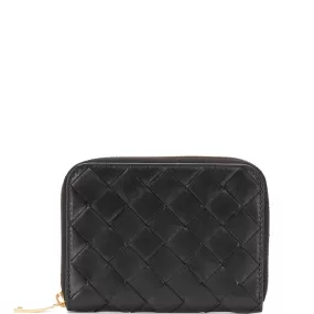 Zip Compact Wallet Intrecciato, Black